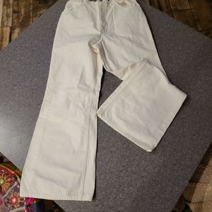 1980s Vintage White Levis Flated Keg Elastic Waist